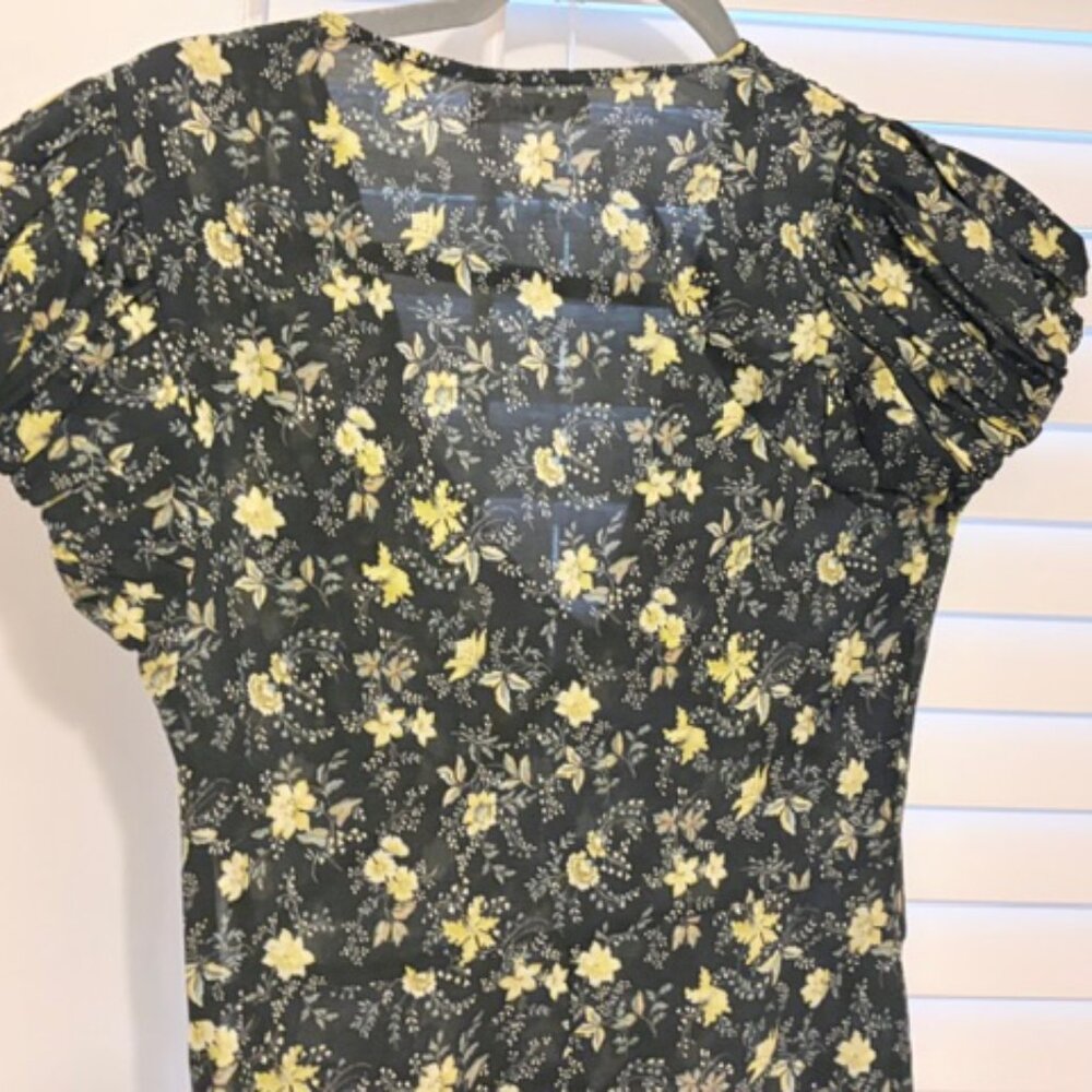 LKNW Doen noir winding blossoms , x-small floral-print midi dressXS - Picture 5 of 6